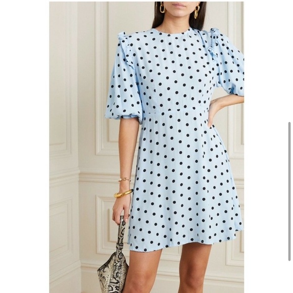 Faithfull the Brand Edwina Mini Sylve Polka Dot Print Blue Dress Sz XS / 2 - Picture 9 of 14